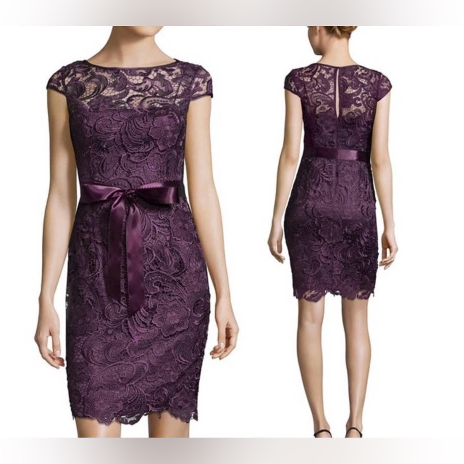 Adrianna Papell Jewel Tone Plum Floral Lace Formal Sheath Dress | Size 2 | Nwt